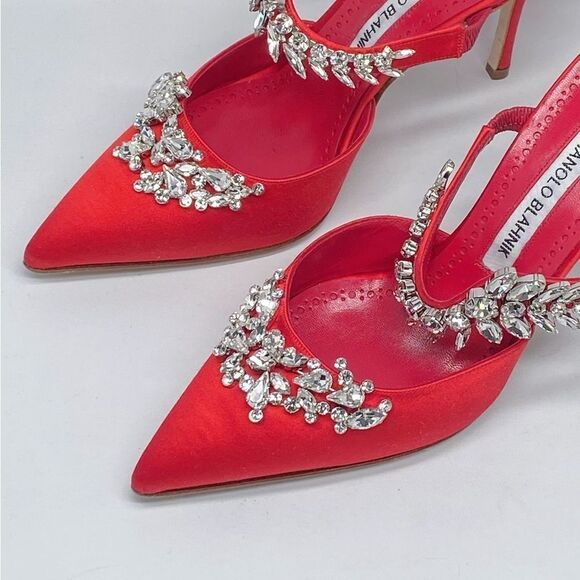 Manolo Blahnik Lurum 90MM Embellished Satin Mules size 37.5 - Picture 7 of 16